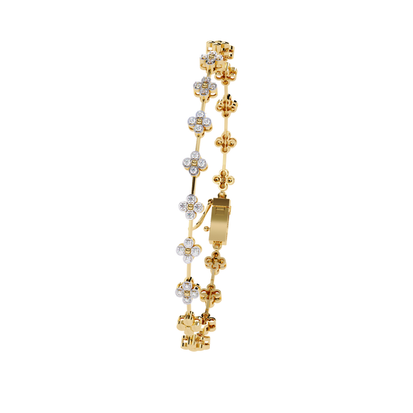 Yellow Gold Blossom Station Flower Diamond Bracelet