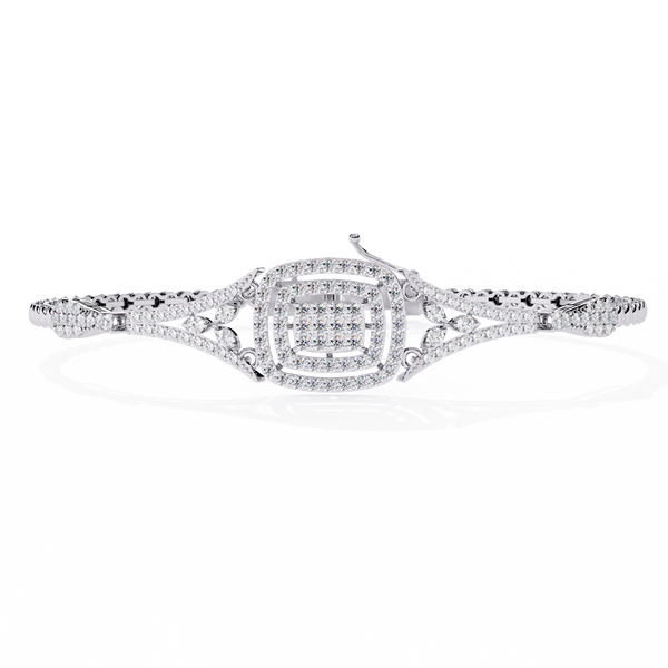 White Gold Cushion Halo Diamond Chain Bracelet