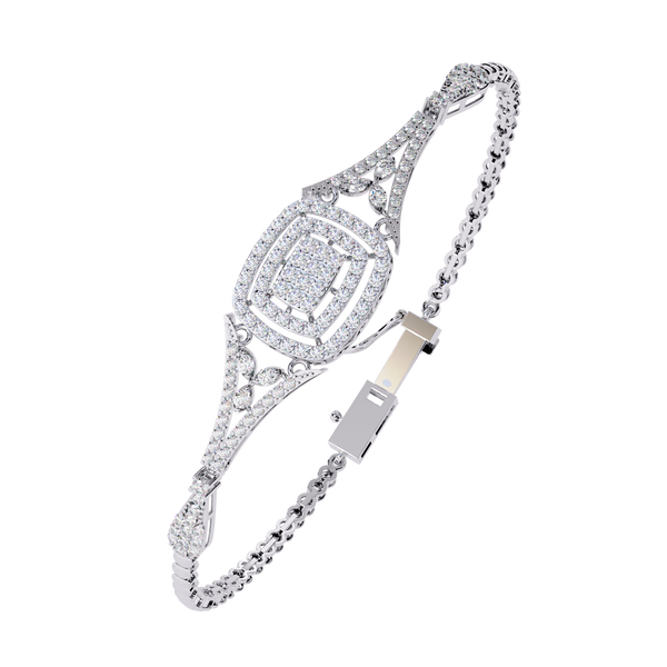 White Gold Cushion Halo Diamond Chain Bracelet