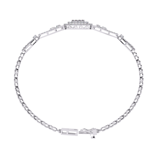White Gold Cushion Halo Diamond Chain Bracelet