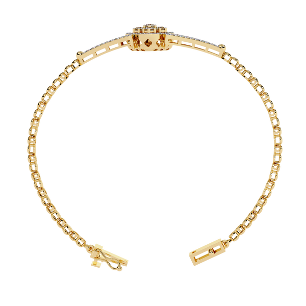 Yellow Gold Clover Halo Swirl Diamond Bracelet