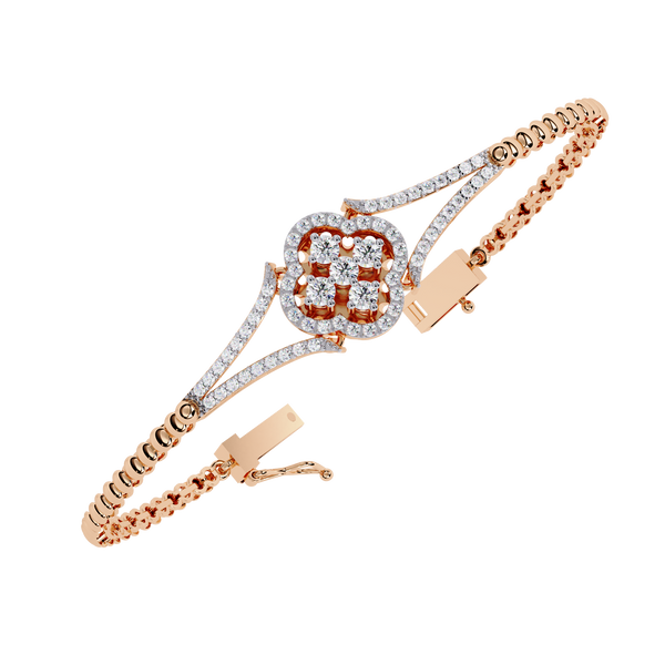 Rose Gold Clover Halo Swirl Diamond Bracelet
