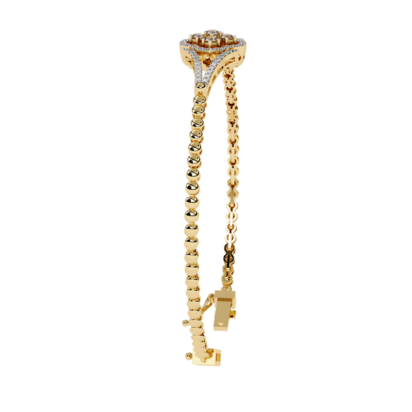 Yellow Gold Clover Halo Swirl Diamond Bracelet