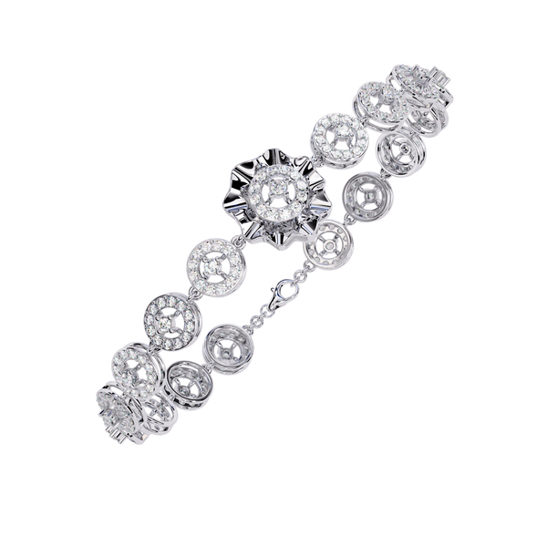 White Gold Halo Medallion Diamond Link Bracelet