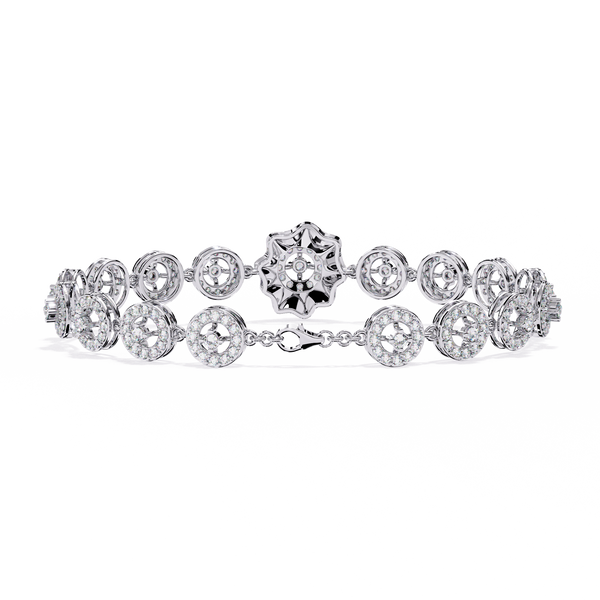 White Gold Halo Medallion Diamond Link Bracelet