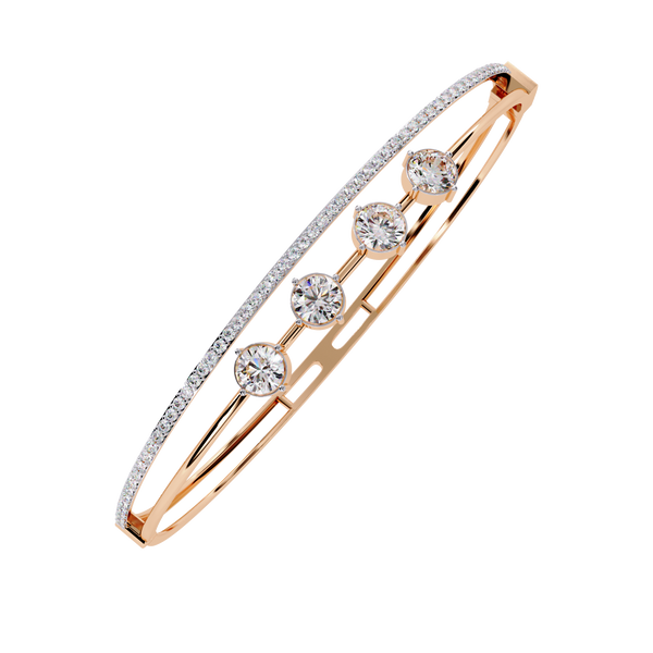 Rose Gold Trio Solitaire Rail Diamond Bracelet