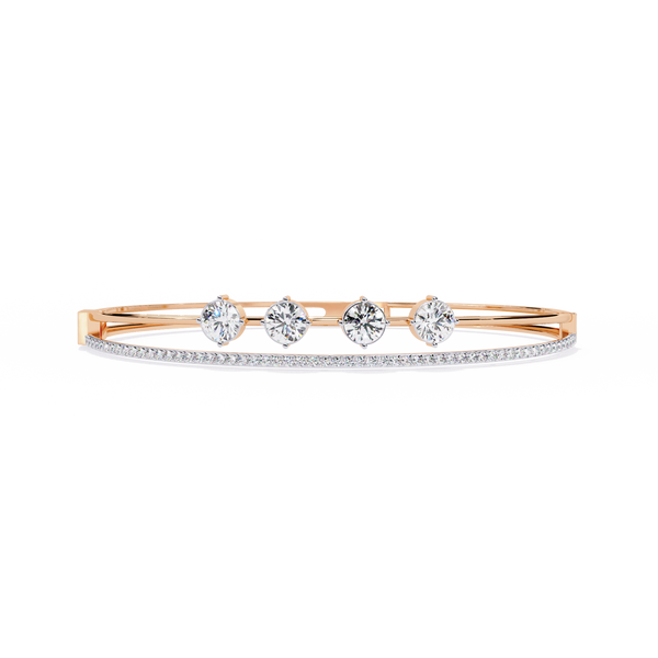 Rose Gold Trio Solitaire Rail Diamond Bracelet