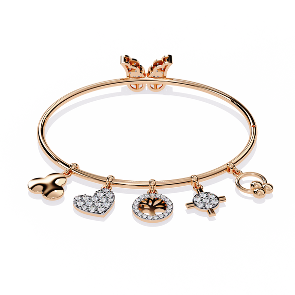 Rose Gold Butterfly Charm Diamond Bangle Bracelet