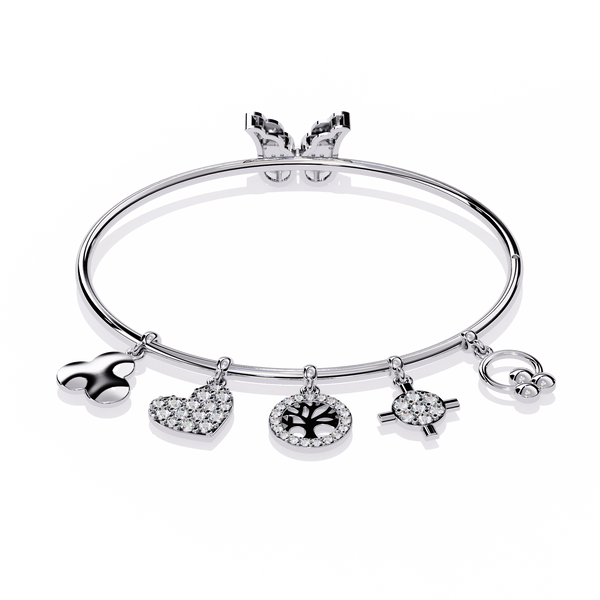 White Gold Charm Bracelet with Butterfly Clasp