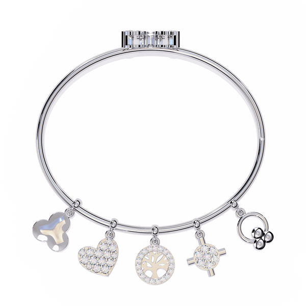 White Gold Charm Bracelet with Butterfly Clasp