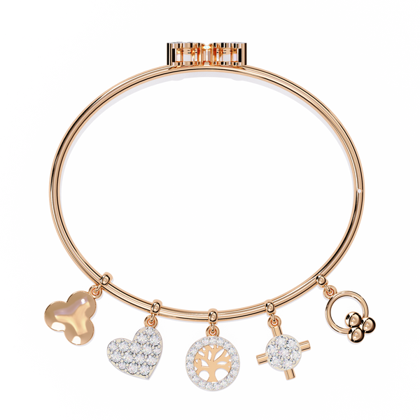 Rose Gold Butterfly Charm Diamond Bangle Bracelet