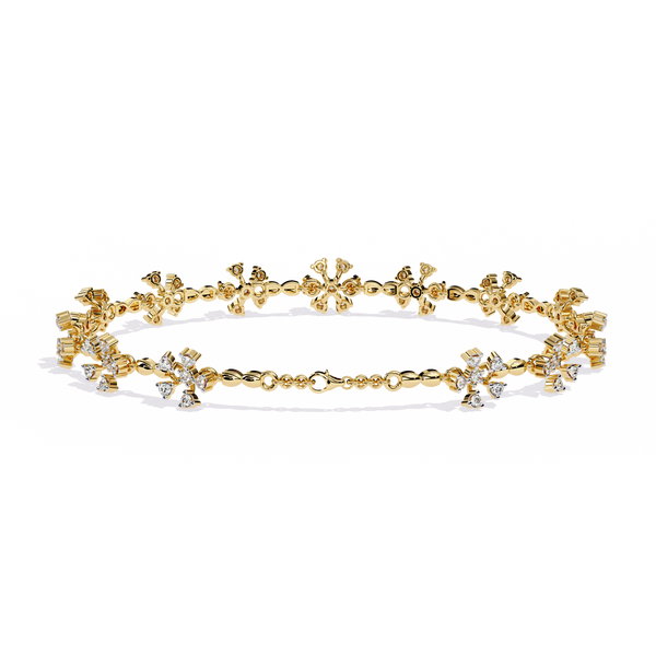 Yellow Gold Floral Cluster Diamond Line Bracelet