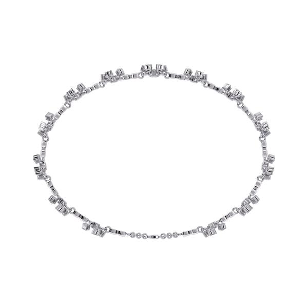 White Gold Floral Cluster Diamond Line Bracelet