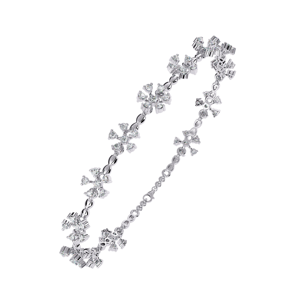 White Gold Floral Cluster Diamond Line Bracelet