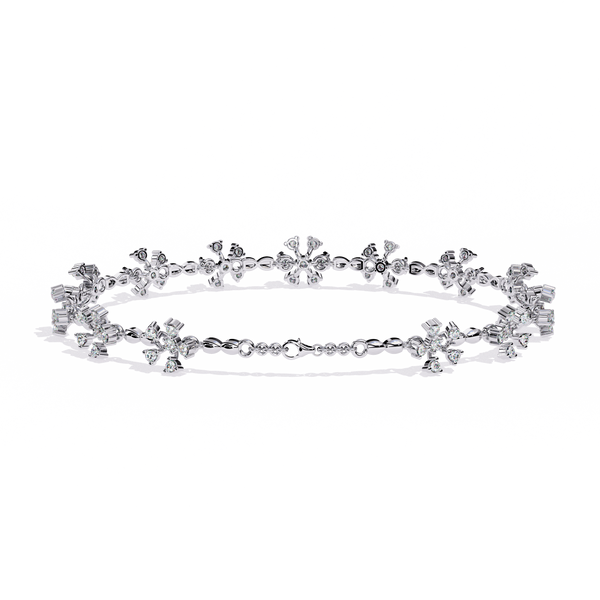 White Gold Floral Cluster Diamond Line Bracelet
