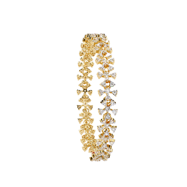 Yellow Gold Diamond Flower Cluster Wide Bracelet