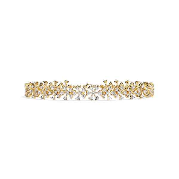 Yellow Gold Diamond Flower Cluster Wide Bracelet