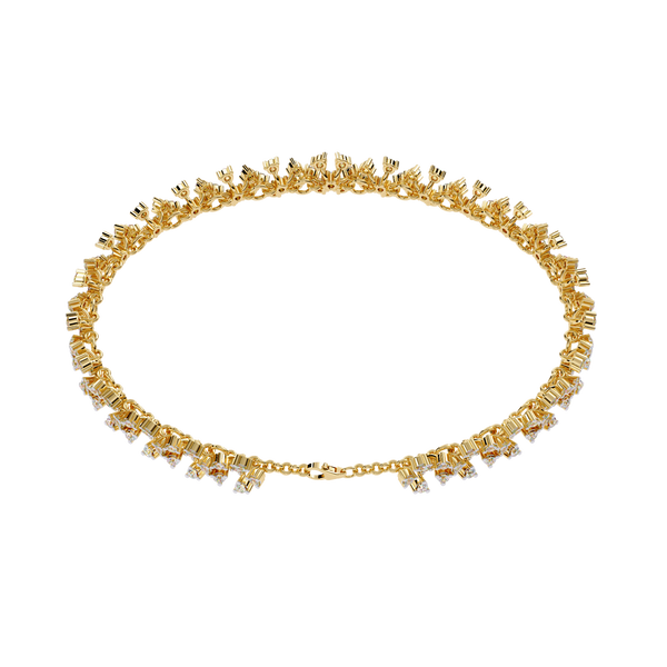 Yellow Gold Diamond Flower Cluster Wide Bracelet
