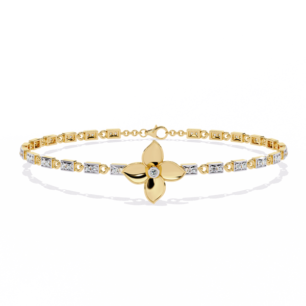 Yellow Gold Four-Petal Flower Station Link Bracelet