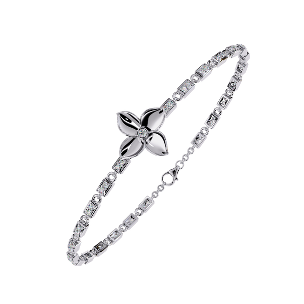 White Gold Diamond Four-Petal Flower Box Link Bracelet