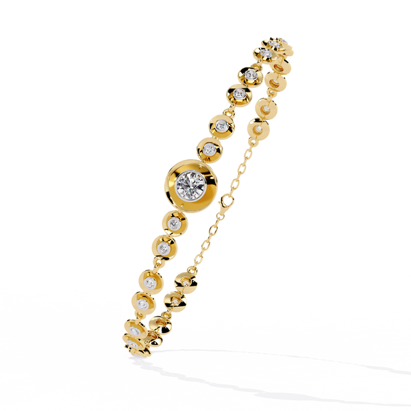 Yellow Gold Graduated Bezel Disc Diamond Bracelet