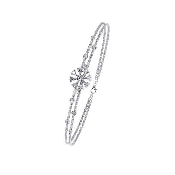 White Gold Diamond Pinwheel Flower Twisted Double Strand Bracelet