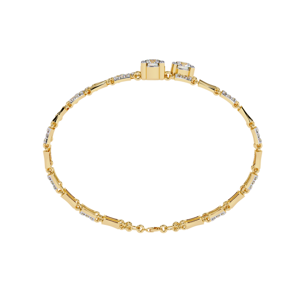 Yellow Gold Solitaire and Bamboo Bar Link Bracelet