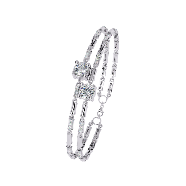 White Gold Diamond Solitaire Bamboo Bar Link Bracelet