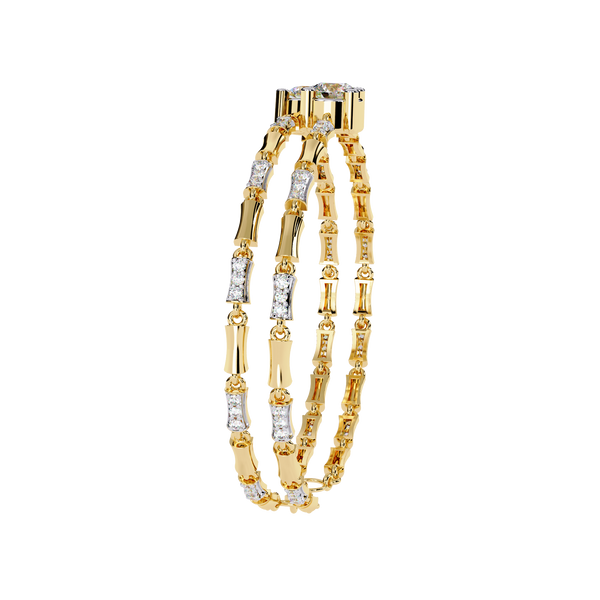 Yellow Gold Solitaire and Bamboo Bar Link Bracelet