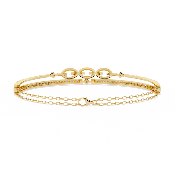 Yellow Gold Pavé Bar and Chain Link Bracelet