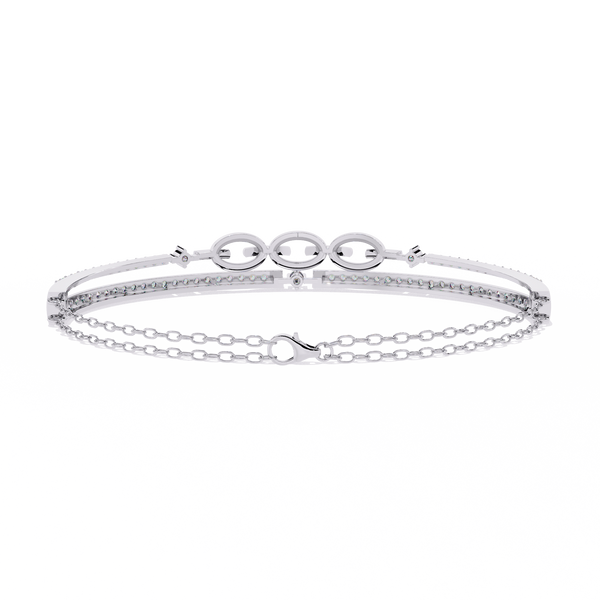 White Gold Diamond Interlocking Oval Link Split Row Bracelet