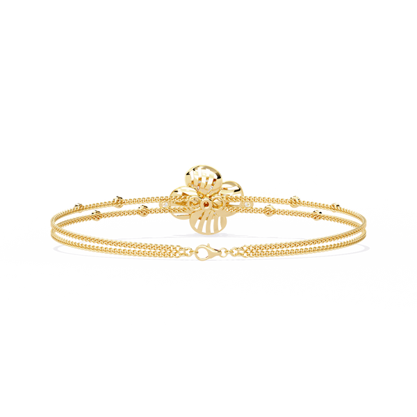 Yellow Gold Halo Flower Station Double-Chain Bracelet