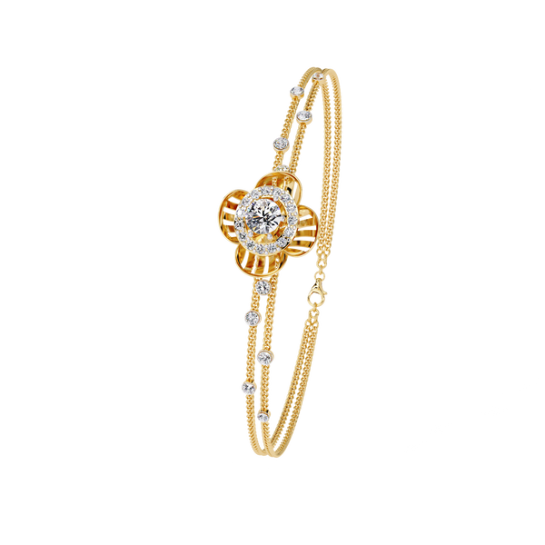 Yellow Gold Halo Flower Station Double-Chain Bracelet
