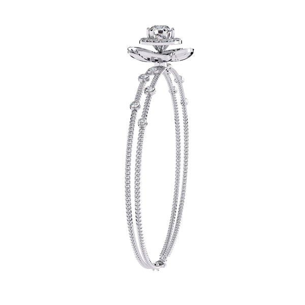 White Gold Diamond Halo Ribbed Petal Bloom Bracelet