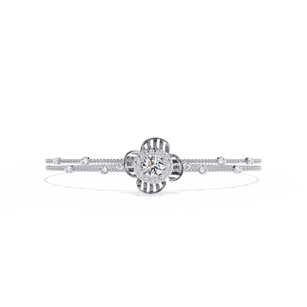 White Gold Diamond Halo Ribbed Petal Bloom Bracelet