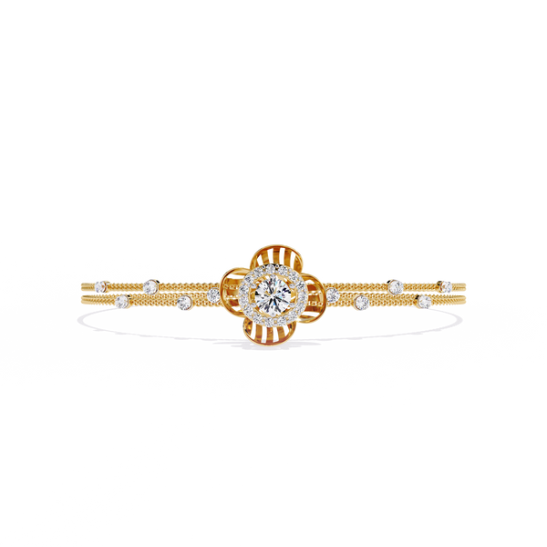 Yellow Gold Halo Flower Station Double-Chain Bracelet