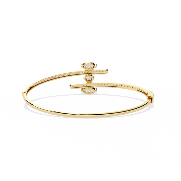 Yellow Gold Marquise and Pavé Triple-Bar Bypass Bangle