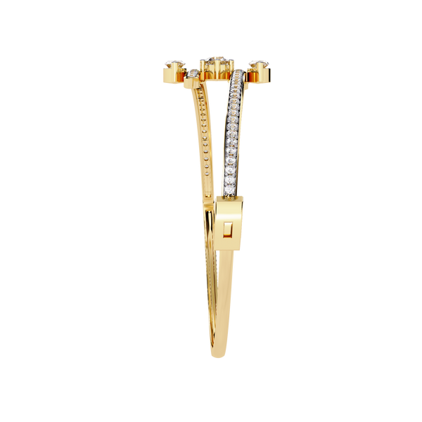Yellow Gold Marquise and Pavé Triple-Bar Bypass Bangle