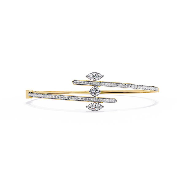 Yellow Gold Marquise and Pavé Triple-Bar Bypass Bangle