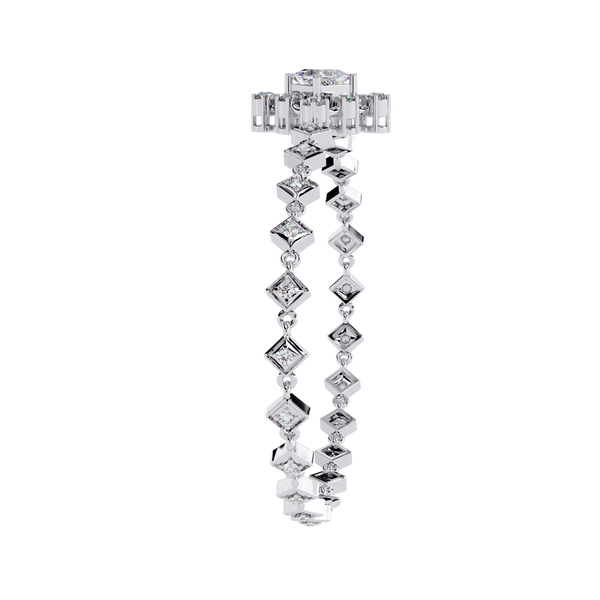 White Gold Diamond Princess Cut Halo Kite Station Bracelet