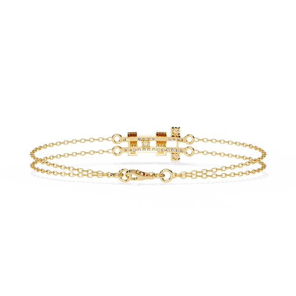 Yellow Gold Crossed Pavé Bar Double Chain Bracelet
