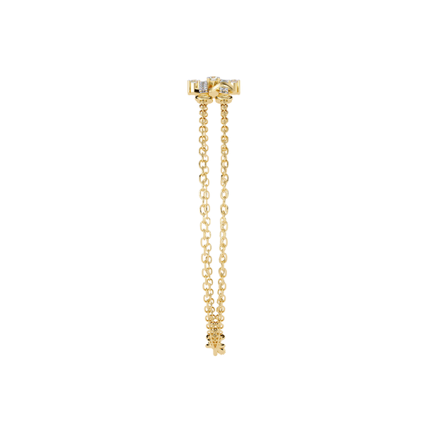 Yellow Gold Crossed Pavé Bar Double Chain Bracelet