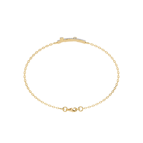 Yellow Gold Crossed Pavé Bar Double Chain Bracelet