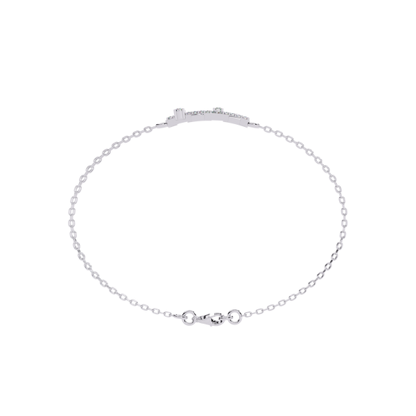 White Gold Diamond Ribbed Coil Crossbar Double Chain Bracelet