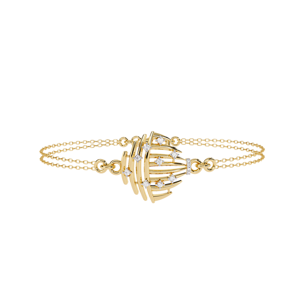 Yellow Gold Openwork Curved Rib Diamond Bracelet