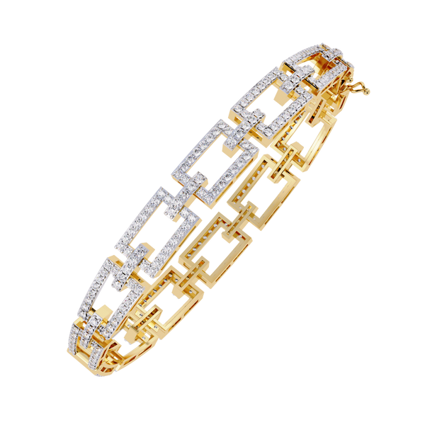 Yellow Gold Open Square Pavé Link Bracelet