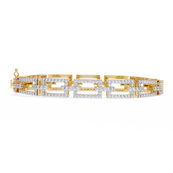 Yellow Gold Open Square Pavé Link Bracelet