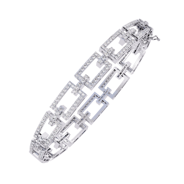 White Gold Diamond Open Rectangle Ladder Link Bracelet