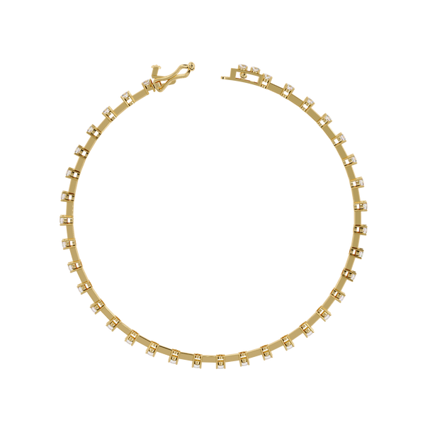 Yellow Gold Bar-Spaced Round Diamond Line Bracelet