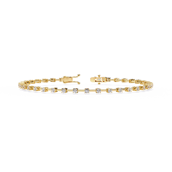 Yellow Gold Bar-Spaced Round Diamond Line Bracelet